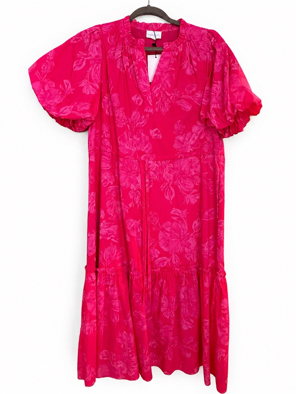 Sugarlips NWT Pink Floral Puff Sleeve Tiered Midi Dress Kids Pink Floral Tiered